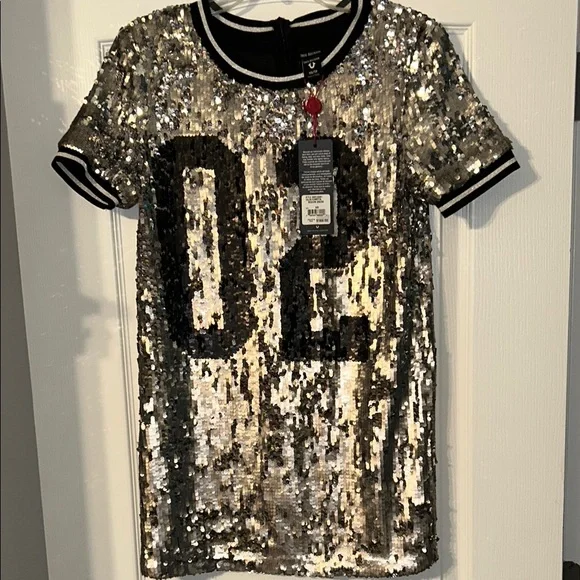 True Religion Silver Sequin Dress with Black Detail - Picture 5 of 11